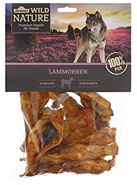 Dehner Wild Nature Hundesnack, Leckerli 100 % natürlich, Kausnack für ausgewachsene / sensible Hunde, Barf geeignet, Lammohren, 200 g
