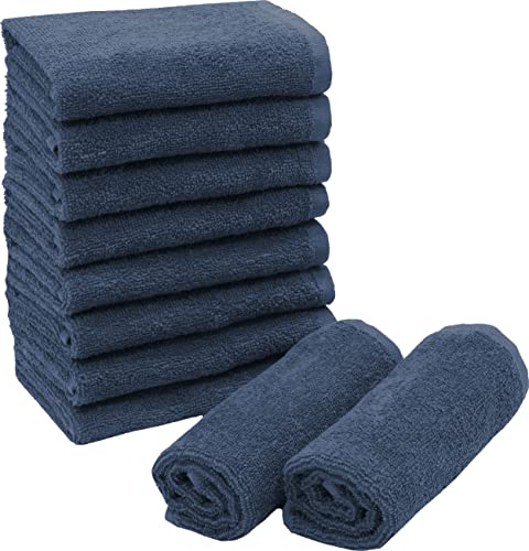 ZOLLNER 10er Set Seiftücher in 30x30 cm - saugstarke und weiche Waschlappen in dunkelblau - mit praktischem Aufhänger - waschbar bis 60°C - Baumwolle - Hotelqualität