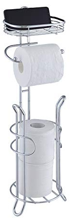 SunnyPoint Bathroom Heavyweight Toilet Tissue Paper Roll Storage Holder Stand with Reserve and Shelve, The Reserve Area Has Enough Space to Store Mega Rolls. (Chrome)