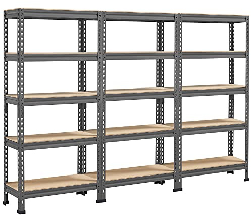 Yaheetech 5 hyllor hörnhyllor, förvaringshyllor metall, tunga lasthyllor 2250 kg lastkapacitet, källarhylla, plug-in-hylla, hyllsystem, 210 x 30 x 150 cm/mörkgrå