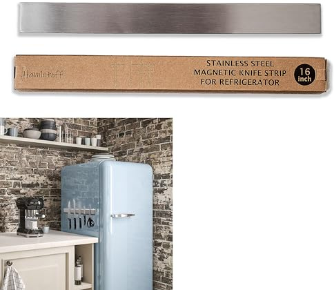 Hamletoff Premium Magnetic Knife Holder for Refrigerator – 16 Inch Professional Double Sided Magnetic Knife Strip for Fridge - Stainless Steel Magnetic Knife Holder for Wall Self Adhesive