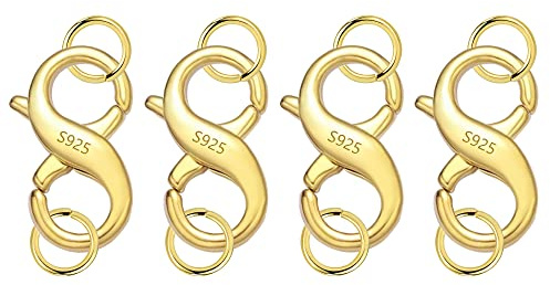 ALEXCRAFT 4 Piezas Cierre de Pulsera Oro 14K Gancho Langosta con Anilla | Cierre de Doble Apertura para Collar y Pulsera con Gancitos y Anillas Lote Accesorios Joyería DIY
