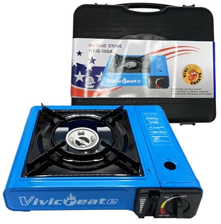 Vivicreate Portable Butane Stove 7000 BTU, Butane Stove with Auto Ignition for Camping, Lightweight Portable Gas Stove Burner with Safety Lock, Butane Burner, Estufa de Gas Portatil（Blue）