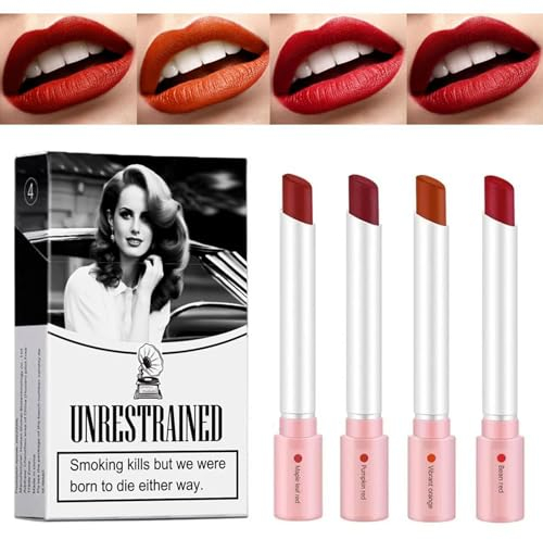TITIMORE 4 Colores Cigarrillos Pintalabios Mate Lana Del Rey Lipstick Larga Duración Lipgloss Tube Lipgloss Set Smoke Design Crema Hidratante Taza Antiadherente No se desvanece Pintalabios Maquillaje