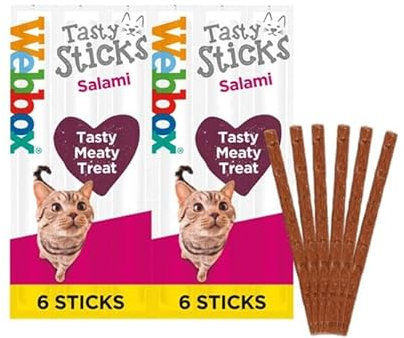 Webbox Tasty Sticks Cat Treats, Salami - Kitten Friendly, Wheat and Grain Free, No Artificial Colours (25 x 6 Packs)…