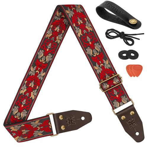 AMUUM Retro broderi gitarrrem – passar bas, elektriska, akustiska gitarrer, Röd, 37.5“- 64“