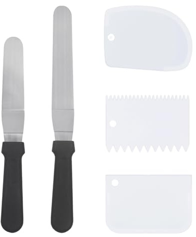 2 stycken spatlar i rostfritt stål, 3 stycken plastdegskärare, tårtdekorationsspatel, rostfria kakspatel, utjämningsspatel, glasyrssspatel, smörkrämspatel av plast
