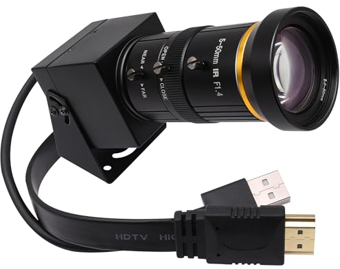 SVPRO Cámara USB HDMI 4K con teleobjetivo de 5 a 50 mm, zoom óptico de 10x, enfoque manual, cámara web H.264 industrial, microscopio de visión computarizada para PC, monitor, TV, proyector
