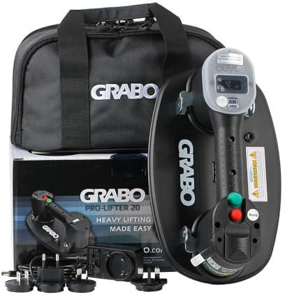 GRABO PRO-Lifter 20 - Ventosa elettrica sottovuoto con display digitale, funzione di accensione/spegnimento automatico per legno, cartongesso, granito, vetro, piastrelle, porcellana