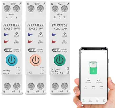 Tuya WIFI Disjoncteur intelligent Mesure de puissance Compteur d'énergie KWh 1P 230V 10A 16A 20A 25A 32A 40A 50A 63A VAP Rail DIN Smart Life Télécommande Switch (TXCB2-TW No metering, 16A)