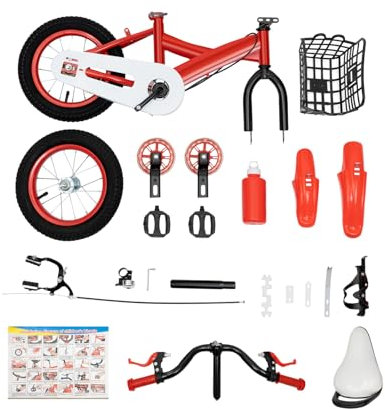 Liten barncykel cykel barncykel för unga flickor med stödhjul barn pojkar kolstål mountainbike pojkcykel 3-hjulingar bekväm sadel hög hållbarhet cykel 30 cm (röd)