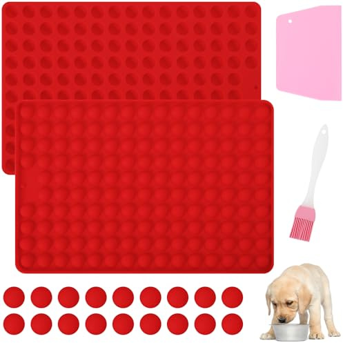 Votoko Silikonbakmatta för hundkakor, mini liten, rund form, 1,5 cm, 148 rutnät, non-stick bakform med tårtskrapa, gör-det-själv-bakningsmattor för godis
