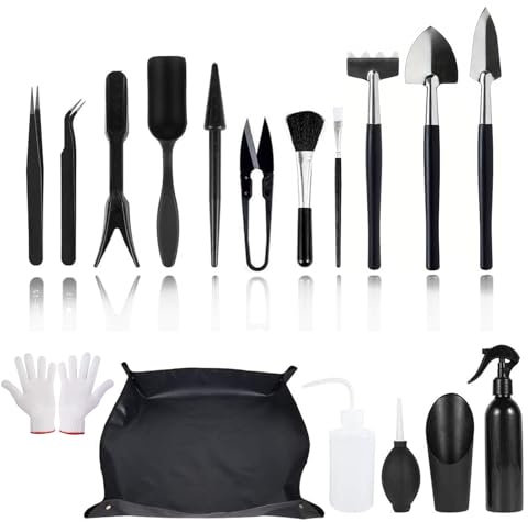 Gartenwerkzeug Set - 16 Stück Umtopfmatte, Pflanzmatte, Mini Pflanzen Werkzeug Set mit Faltbarer Gartenmatte Pflanzmatte Sukkulenten-Werkzeuge Bonsai Werkzeug Set für Innenbereich Außenbereich