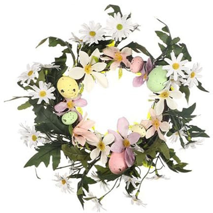 MLWSKERTY Couronne de fleurs artificielles avec œufs et fleurs faites à la main pour la maison, les murs et les décorations de jardin, à suspendre à une porte