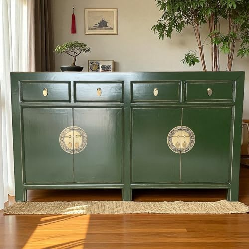 OPIUM OUTLET Cómoda china muebles Asia aparador asiático armario oriental aparador buffet gabinete de boda vintage completamente montado verde cocodrilo verde