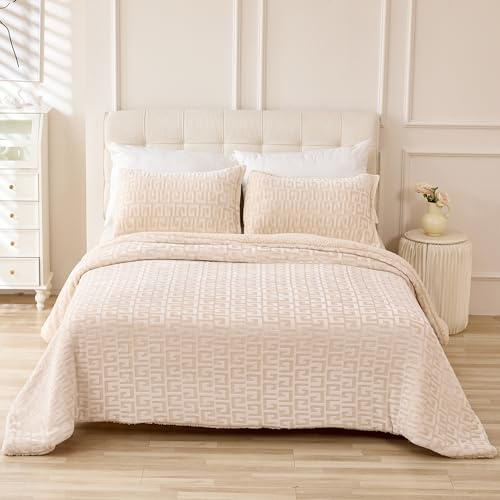 TIENDA EURASIA – Edredon | Nórdico | con Borreguito | Estampado | Reversible | Microfibra 100% Poliéster | Lavable a máquina a 30°C | Tacto Suave (Beige, Cama 90/105 180x240 cm - 1 Funda)