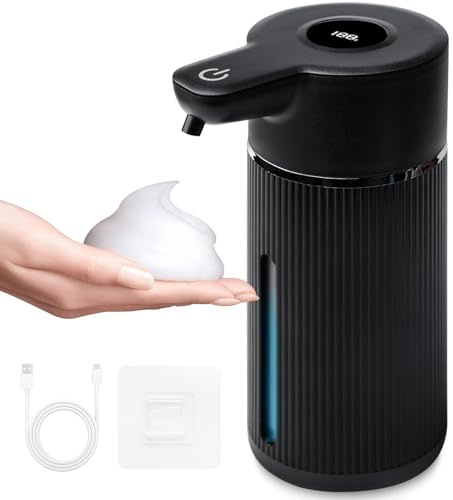 Distributore di sapone automatico da 420 ml, distributore automatico di sapone in schiuma, elettrico a 4 livelli, a induzione USB ricaricabile, Ipx6, fissaggio a parete per bagno/cucina (nero)