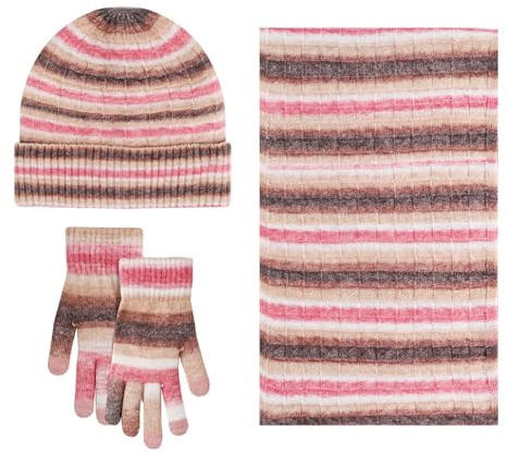Vinter halsduk hatt & handskar set vindtät stickad mössa handskar halsduk elastisk fleece set 3 delar vinter mössa för unisex tjock stickad varm mössa kallt väder accessoarer kläder, Röd, one size