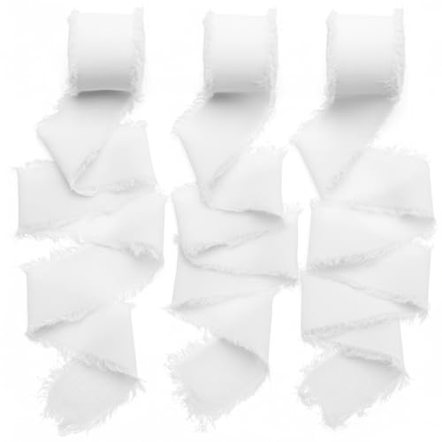 3 rullar chiffongband presentband rosettband vinröd chiffongband dekorativt band för pyssel för bröllopsinbjudningar brudbuketter presenter förpackningar 4 cm x 15 m (vit)