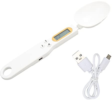 NOENNULL Básculas de Cuchara Digitales 500G 0,1G Cuchara Medidora Electrónica Recargable Básculas de Medidoras de Alimentos Pequeñas para Hornear con Pantalla LCD