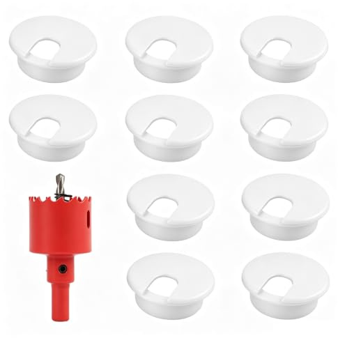 10 Piezas Pasacables de Escritorio 35 mm, Cubierta de Agujero de Mesa 35mm, Cubiertas de Cable con Diseño, Pasacables Mesa para Computadora, para Organización de Cables, Casa y Escritorio (Blanco)