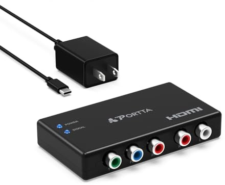 Portta Component to HDMI Converter, YPbPr RGB + R/L Audio to HDMI v1.3 Converter Adapter Support 1080P 2 Channel LPCM for HDTV PS2 PS3 HDVD Player Wii Xbox