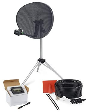 SSL Satellites Portable Satellite Zone 2 80cm RV Dish Kit Camping Tailgating with Quad Tripod & Sat Finder 10M RG6 Black
