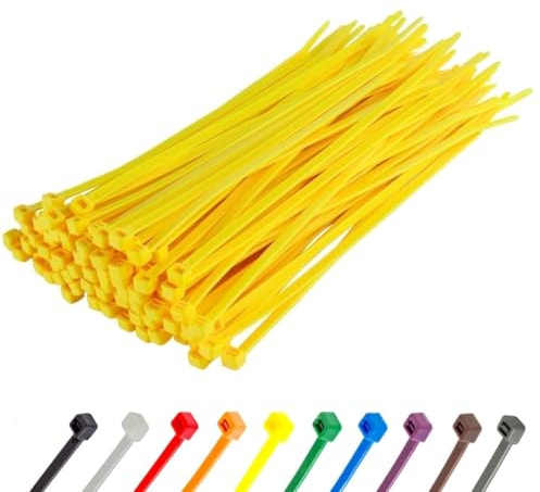 Gocableties Yellow Cable Ties, 200mm x 4.8mm, Pack of 100, 8 Premium Nylon Zip Ties, Multi-Purpose Plastic Tie Wraps, Secure Self-Locking Mechanism, for Home, Garden, Office and DIY