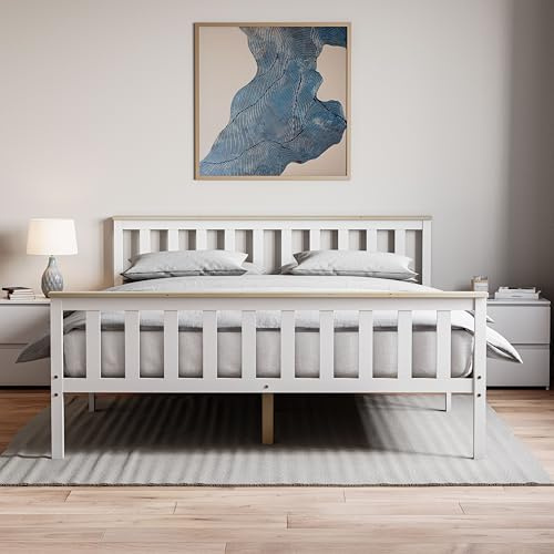 Vida Designs Milan King High Foot End Bed Frame | White & Pine | 5ft | Solid Pine Wood | Under-Bed Storage Space | Easy Assembly | Rustic Design | Bedroom Furniture