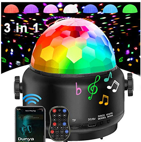 Disco Lights Bluetooth Speaker,Party Lights Sound Activated,3 in 1 USB Remote Control Halloween Mini Disco Ball Light,LED Night Light for DJ,Xmas Parties,Pool,Club,Home,Church,Karaoke,Wedding