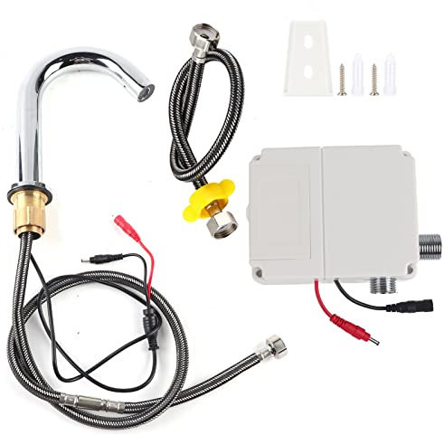 Grifo de lavabo ,G1 / 2in Sensor Grifo Rosca Sensor de inducción automático Grifo de agua Infrarrojo Grifo frío individual con caja de control(tipo de altura corta)