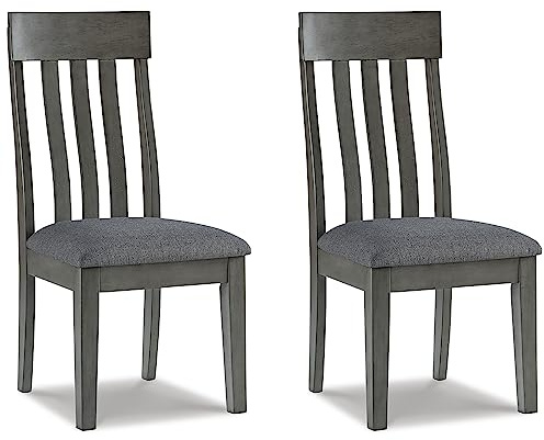Signature Design by Ashley Hallanden Contemporary Dining Upholstered Side Chair, Set of 2, Armless, Comb Back Design, Wood Frame, Gray