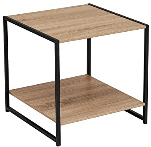LOLAhome Mesa Auxiliar Cubo de Metal y MDF Negra y Natural de 50x50x50 cm
