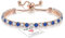 Blue Sterling Silver Tennis Bracelets for Women, Rose Gold Adjustable Infinity Crystal Friendship Bracelet Bracelet Diamond Cubic Zircona Lady Birthday Gifts for Her