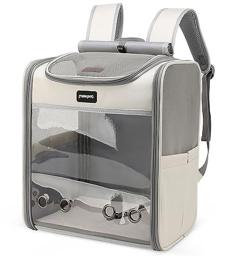 ALLSOPETS Katzenrucksack große Katzen, Faltbarer Hunde- und Katzen Rucksack, Atmungsaktive Tragetasche für Haustiere zum Reisen Wandern und Spazierengehen (Nebelgrau)