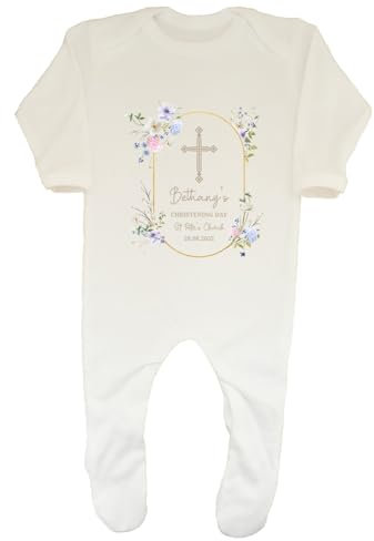 Shopagift Personalised Christening Day Baby Grow Romper Suit Any Name Date Location Boys Girls Gift White