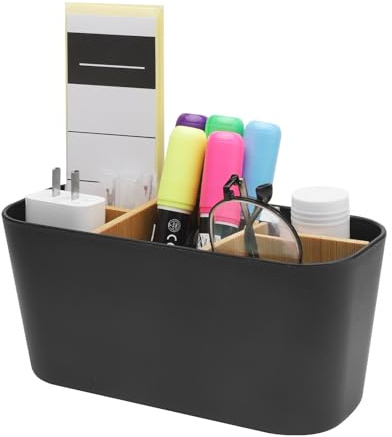 DAKLUNAR Separadores de bambú Toothbrush Holder, 5 compartimentos, portacepillos de dientes con base antideslizante, soporte multifuncional para cepillo de dientes eléctrico, organizador de baño