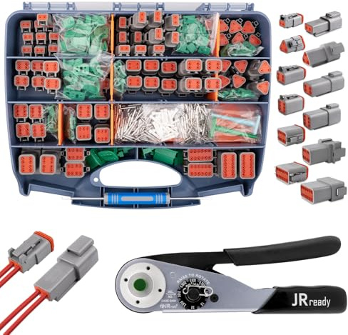 JRready DT Connecteur Kit 604 PCS Compris Pince Sertir ACT-M202 Deutsch Connector 2 3 4 6 8 12 Broches IP68 Étanche kit Bornes Deutsch Taille 16 16-20 AWG Outil Deutsch Démontage Réparation Automobile