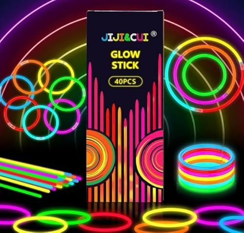 JIJI&CUI Super Bright 40 Knicklichter Set, Neon Leuchtstäbe Party Pack, Leuchtspielzeug für Kinder, Leuchtarmbänder, Neon-leuchtendes Dunkle Party Supplies