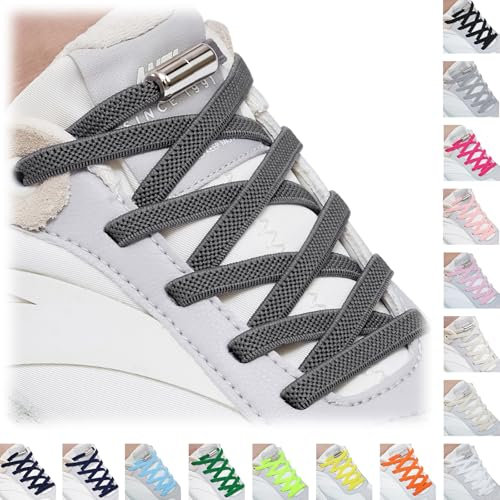 Handshop 2 Paar Schnürsenkel Ohne Binden - Elastische Schnürsenkel mit Metallkapseln - Schnürsenkel Schnellverschluss für Erwachsene & Kinder Turnschuhe (Dunkelgrau 120cm)