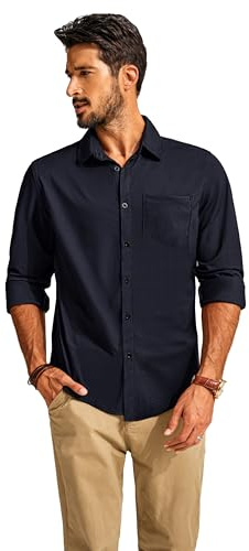 Camisa Casual para Hombre Camisas Sin Plancha De Ajuste Regular De Manga Larga Camisa Tradicional Camisa De Negocios Azul XL