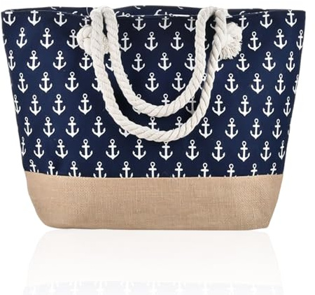 ZGDEIWGF Bolso de Playa con Estampado de Ancla, Lona para Hombro y Axila de Gran Capacidad - Ideal para Fitness y Actividades Familiares