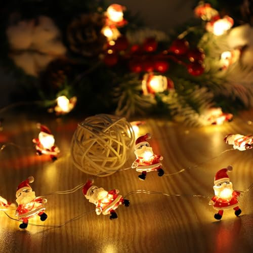 Auting Decorazione natalizia per interni, 4 m, 40 LED, luce bianca calda, Babbo Natale, con funzione timer, illuminazione natalizia per interni, per tende, feste, Natale, albero di Natale