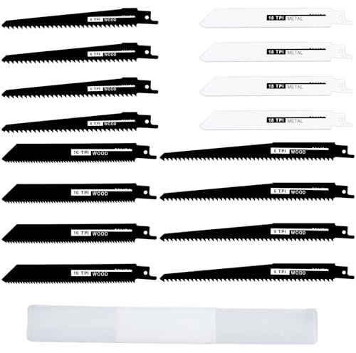 ONEVAN 16 hojas de sierra sable, CR-V, sierra sable, cola de zorro, hojas de sierra de repuesto para madera, metal y plástico, con caja de almacenamiento, 4 tipos