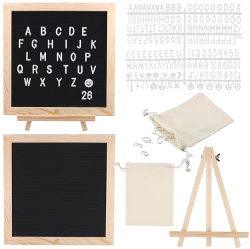 FUNSUEI 2 Sets Felt Letter Board with Letters and Stand, 10 Inch Black Felt Message Board, Announcement Board for Home, Office Decor