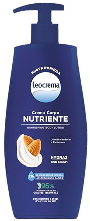 Leocrema - Närande kroppskräm, med mandelolja och panthenol, och Hydra 3 hudserum, fuktgivande i 72 timmar, snabb absorption, för torr hud, 500 ml