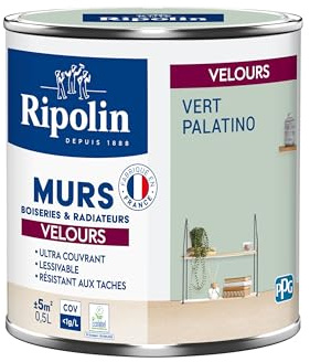 RIPOLIN - Peinture Intérieure Multi-Supports – Murs, Boiseries & Radiateurs – Ultra couvrante - Monocouche - Confort d'application - Aspect Velours - Vert Palatino - 0,5L