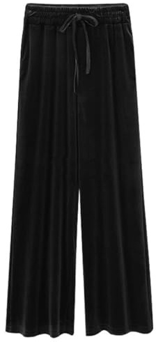 Amtopiyo Pantaloni lunghi da donna in velluto a gamba larga con coulisse elastica in vita pantaloni lunghi con tasche, nero, XL