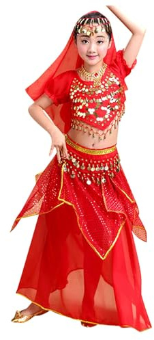 Générique Vêtements de Danse pour Enfants Filles Maxi Jupe Indienne Danse du Ventre Performance Tenues Déguisement