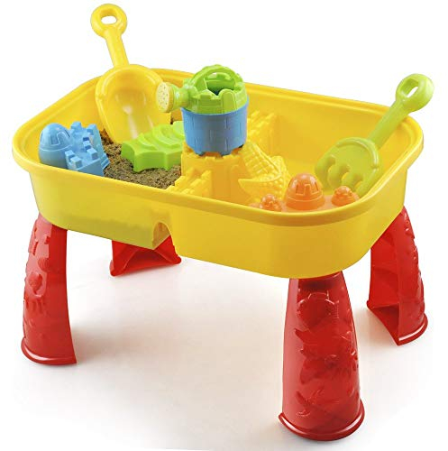 KandyToys Sand and Water Table with Lid and Accessories - Kids Outdoor Play Garden Sandpit